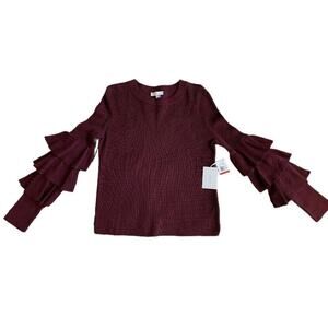 1.STATE Burgundy Ruffle Bell Sleeve Sweater XS NEW